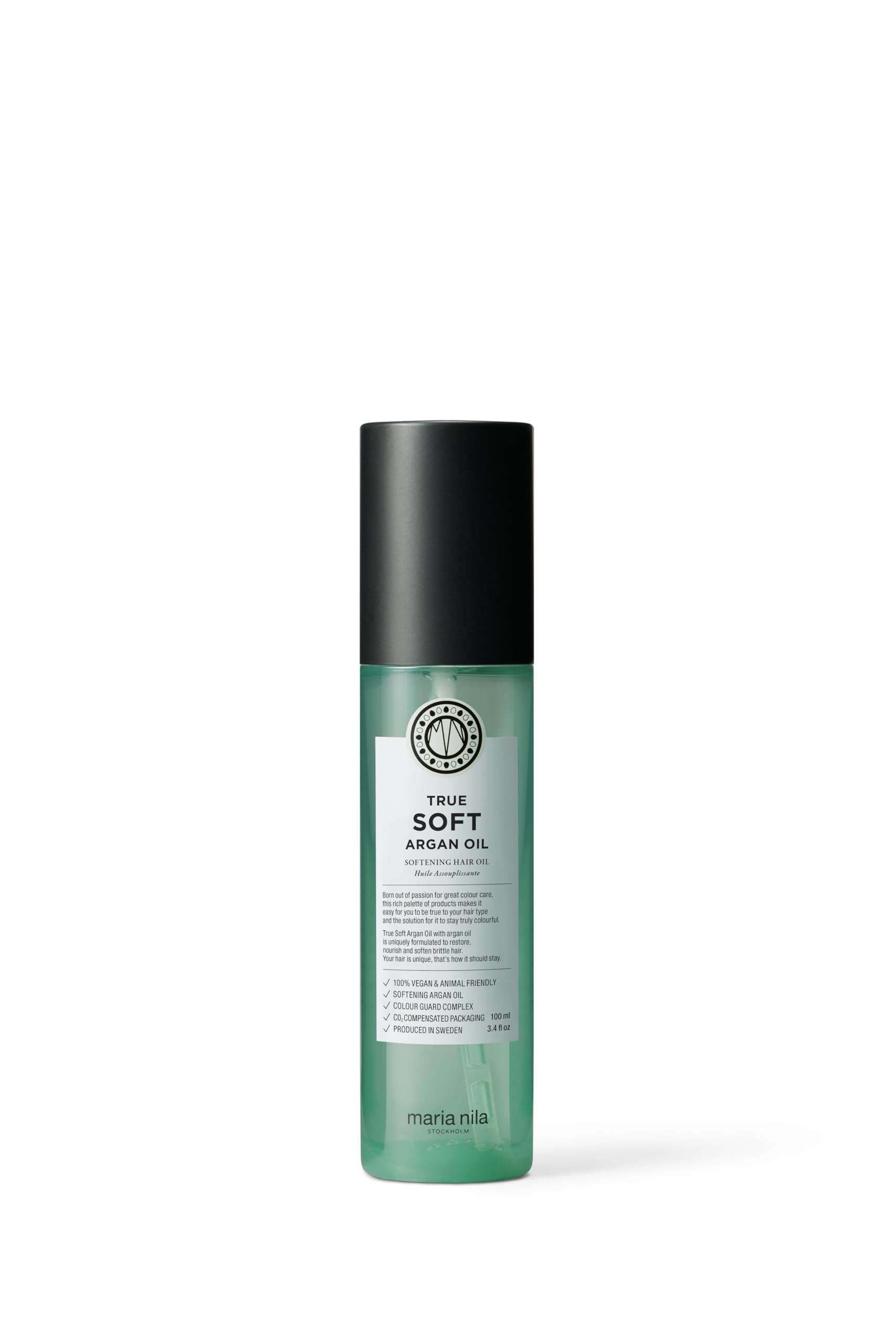 Maria Nila bottle front view showing label and size delivering clear product identity and benefit