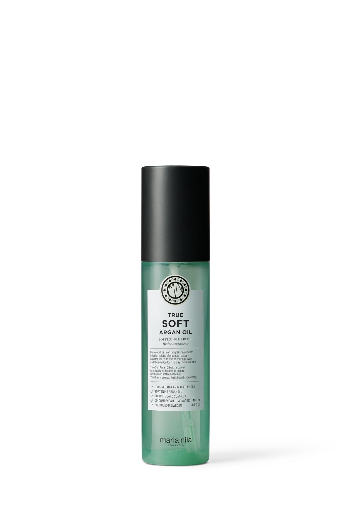 Maria Nila bottle front view showing label and size delivering clear product identity and benefit