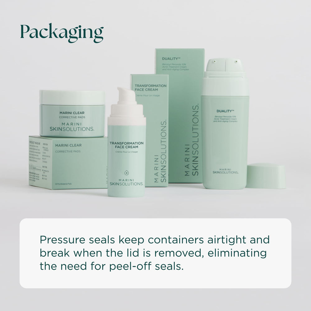 Marini SkinSolutions product label and ingredient list showing transparency and safety assurance