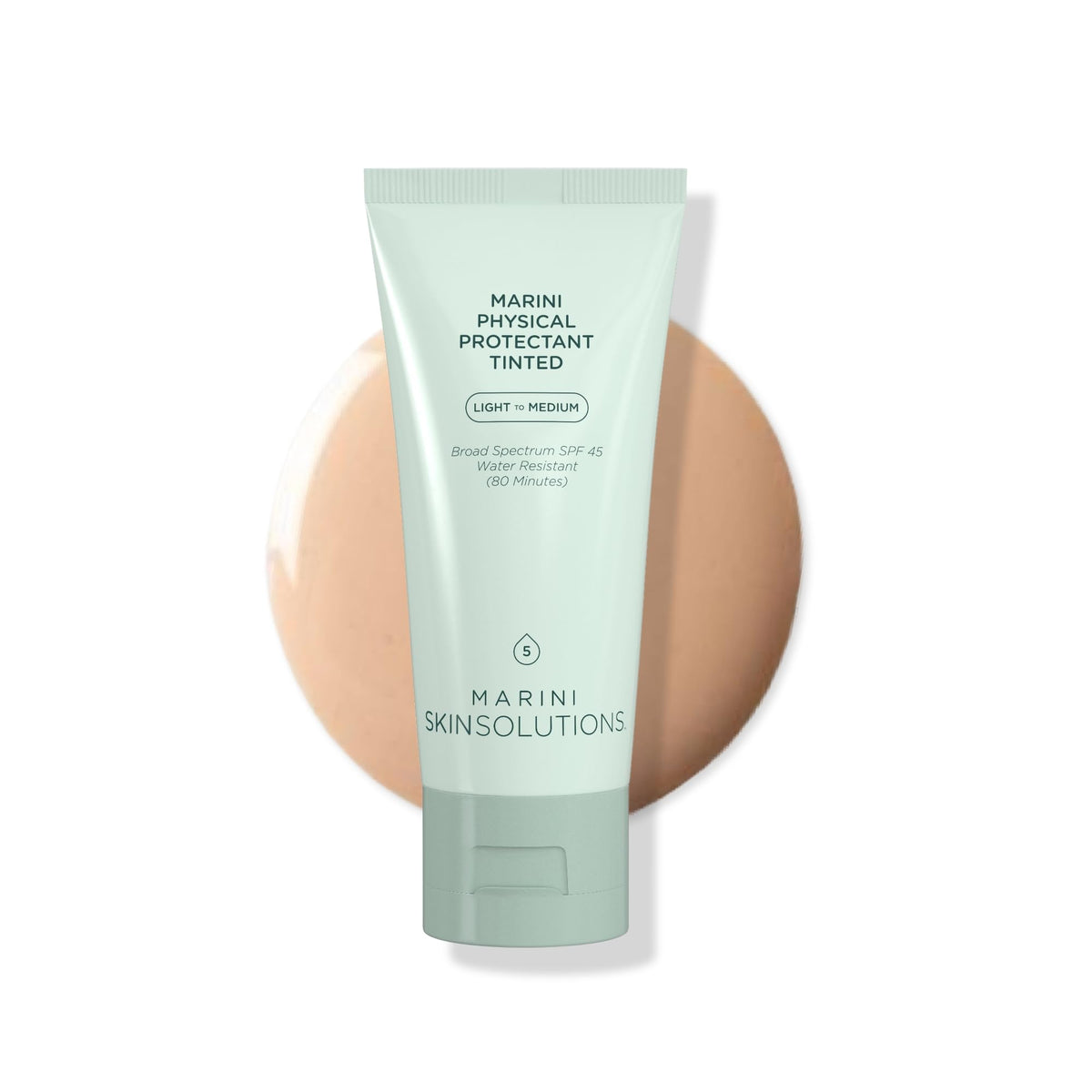 Marini SkinSolutions tube front view showing SPF 45 and tint benefits
