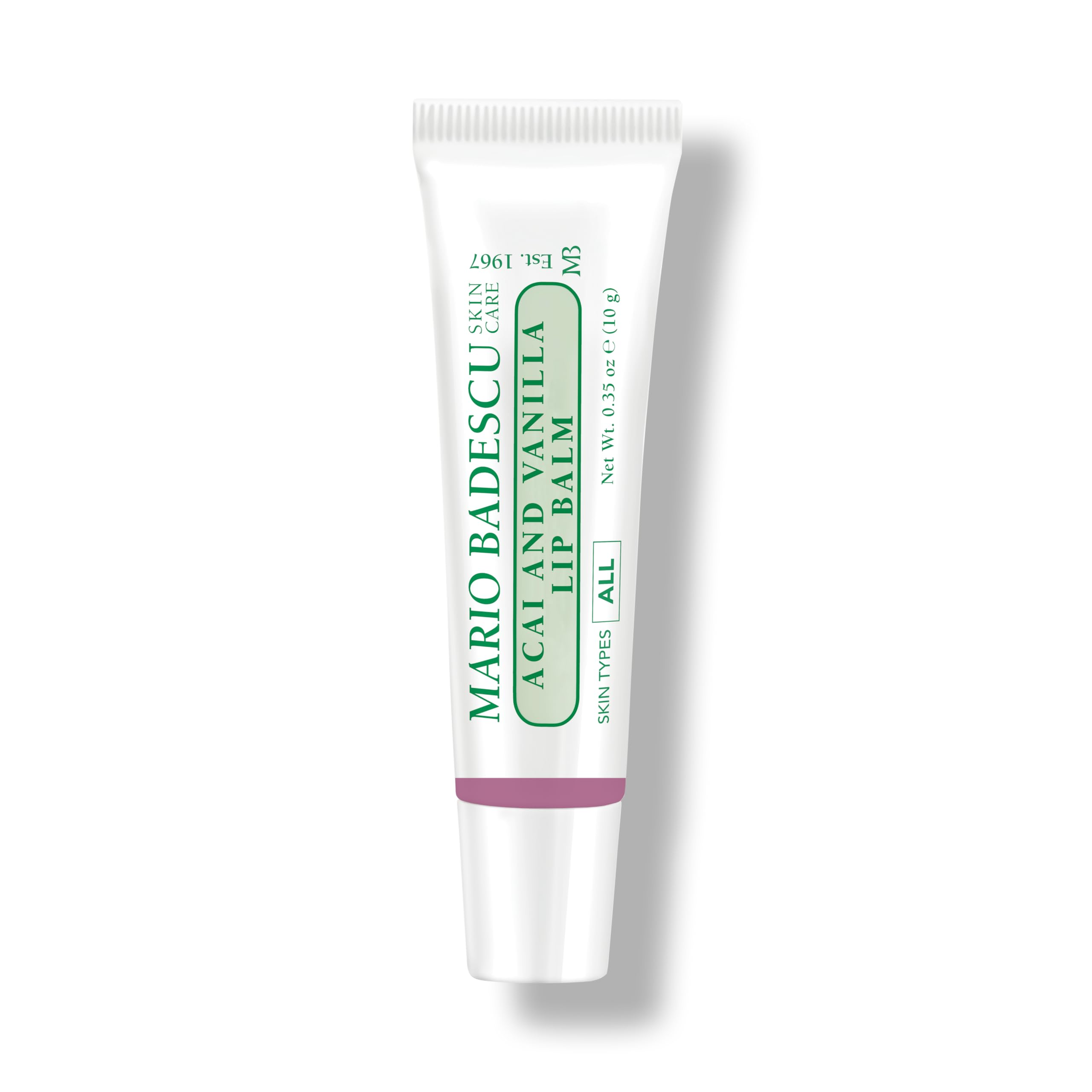 Mario Badescu acai and vanilla front packaging showing compact tube, easy portability benefit