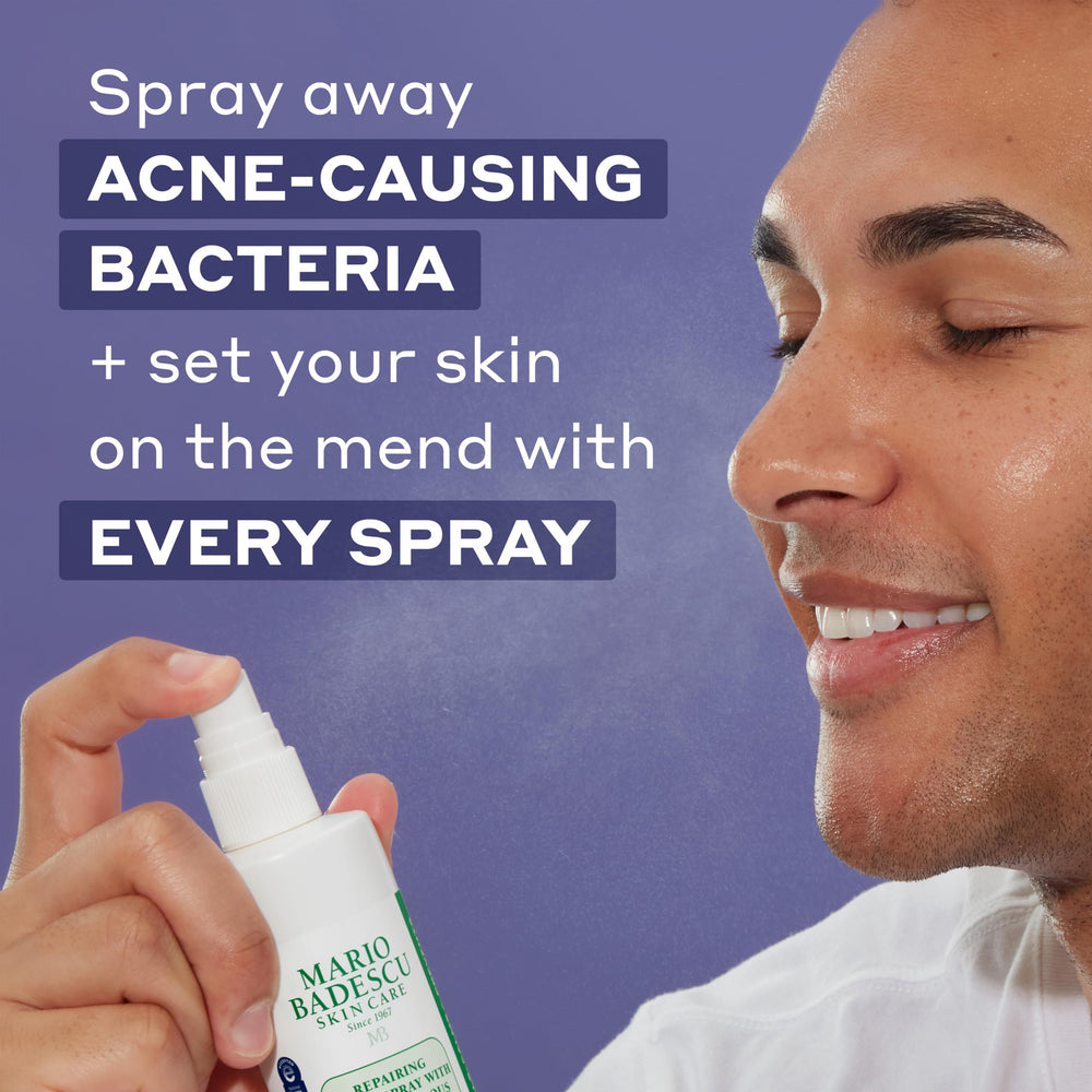 Mario Badescu close-up spray nozzle delivering fine calming mist benefit