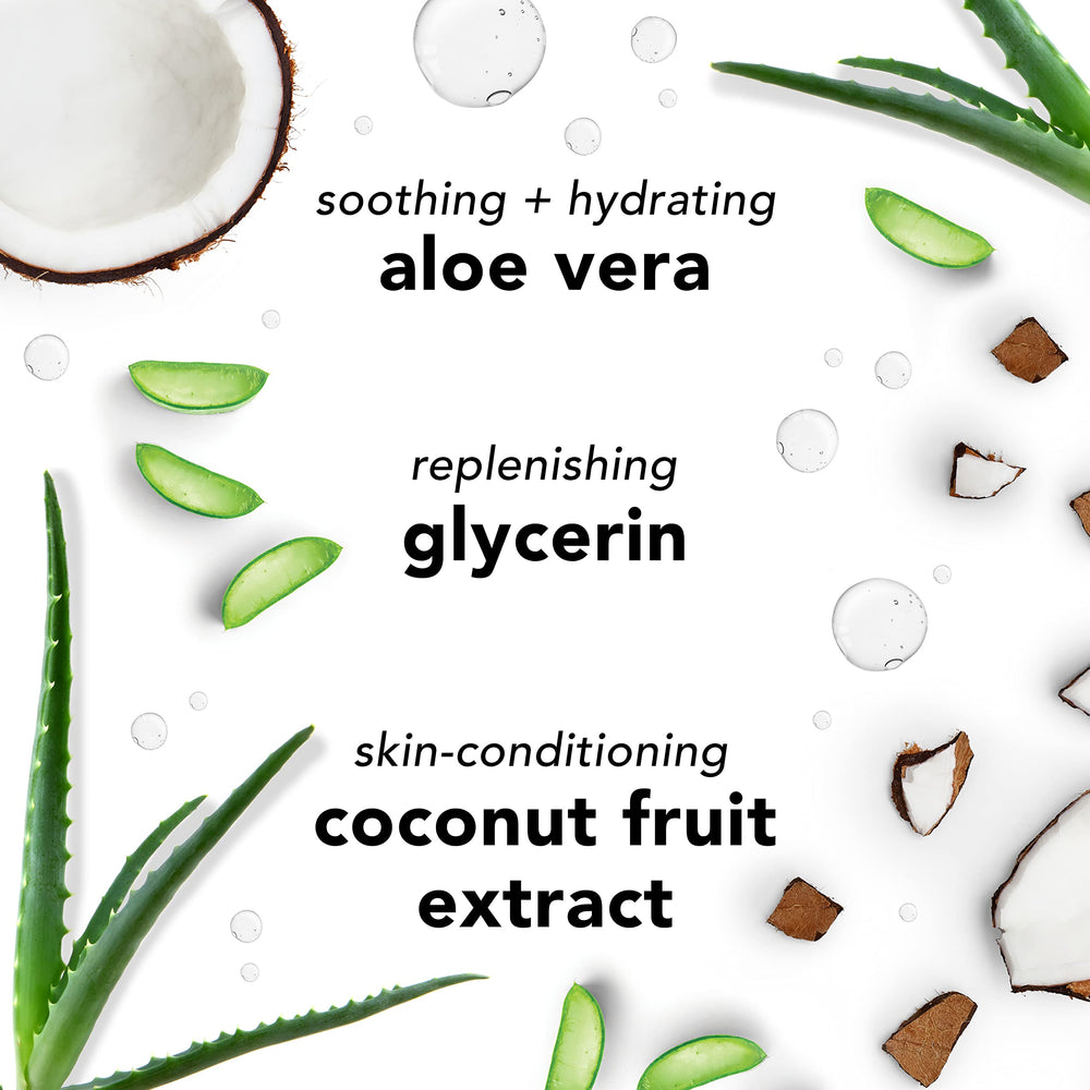 Mario Badescu bottle beside coconut evokes tropical scent and hydration