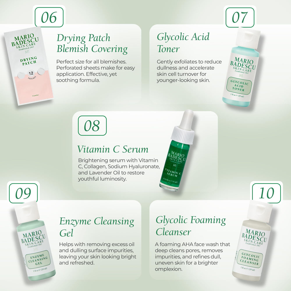 Mario Badescu glycolic toner label shot highlighting exfoliating benefit
