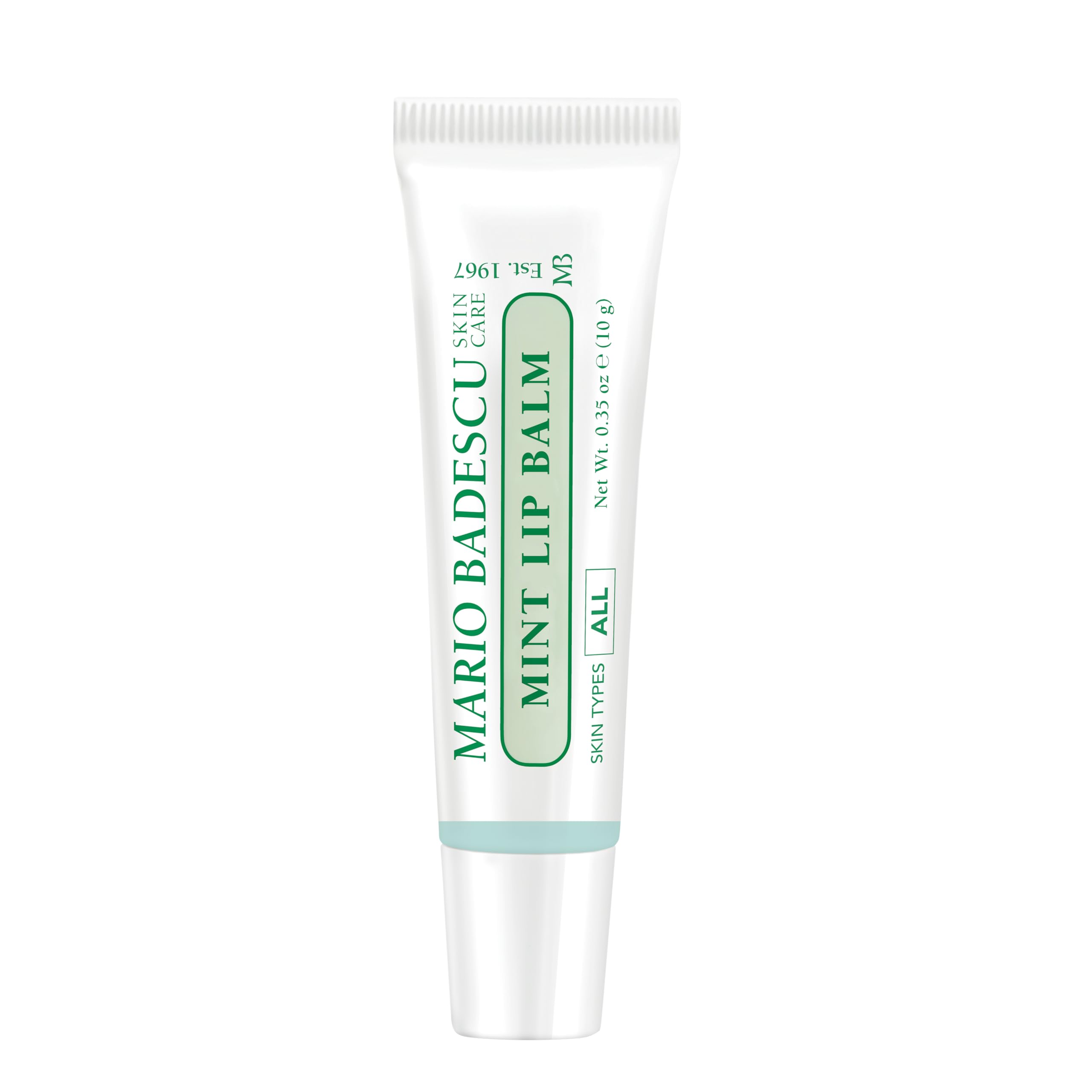 Mario Badescu mint lip balm tube front view showing portable design and hydration benefit
