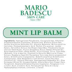 Mario Badescu mint lip balm applied on lips demonstrating smooth, conditioned look