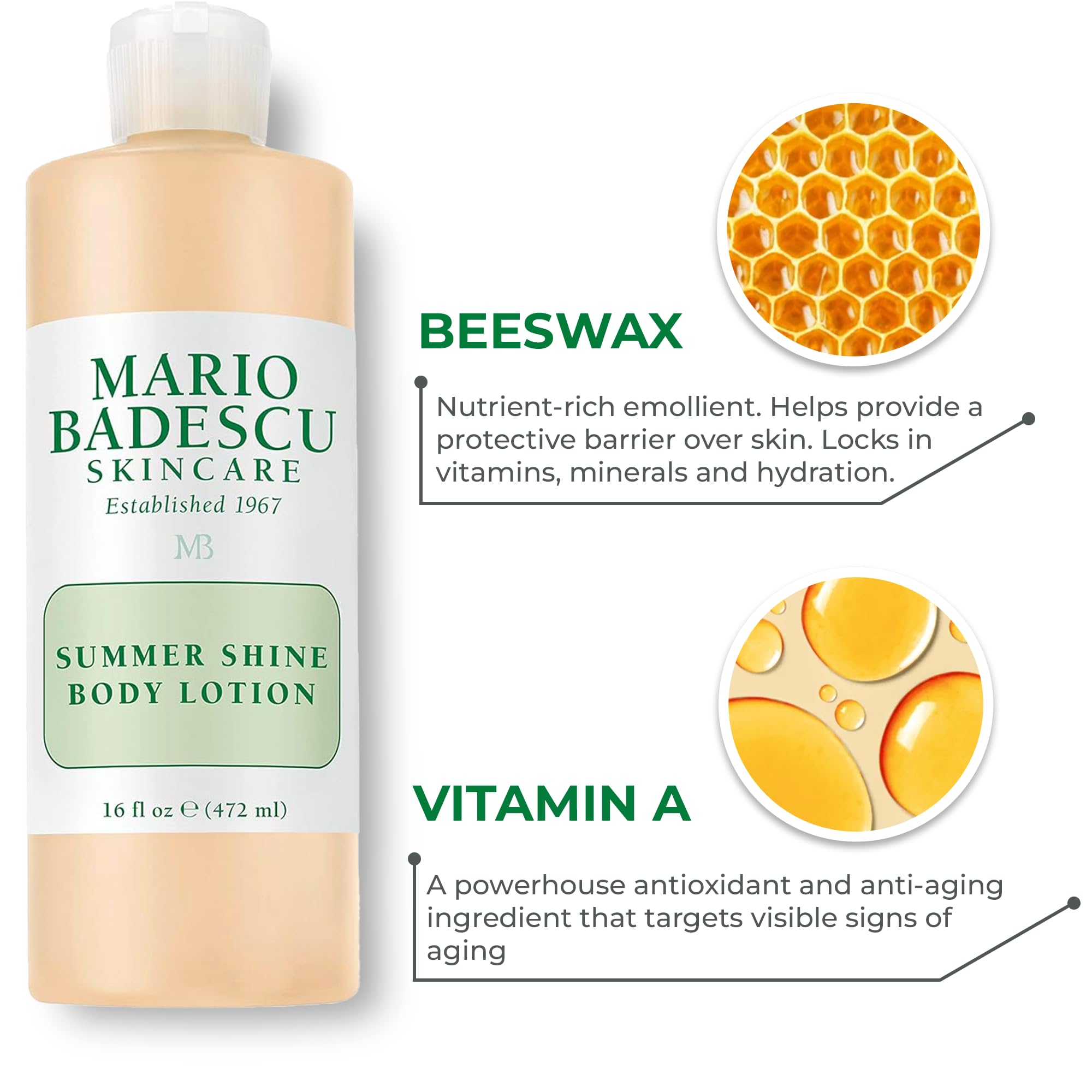 Mario Badescu pump and cap detail illustrating convenient controlled dispensing