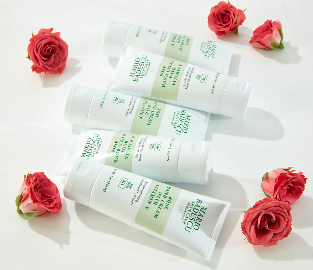 Mario Badescu hand cream being spread on skin, shows fast absorption benefit