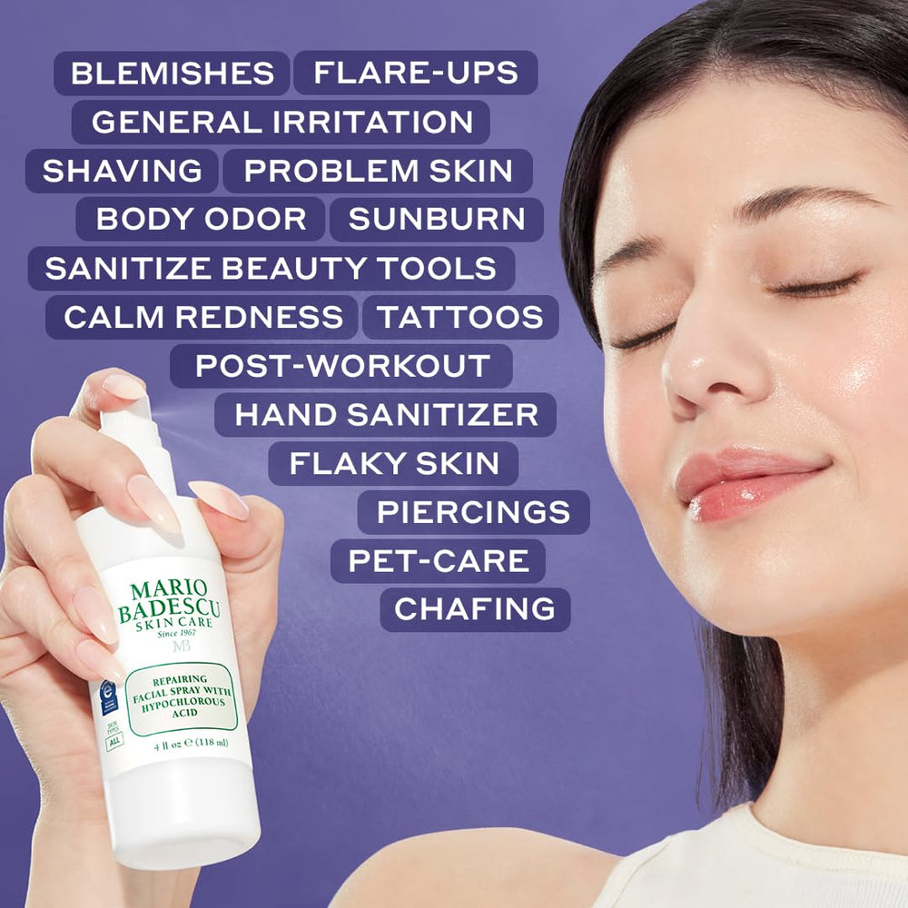 Mario Badescu bottle in hand showing compact 4 fl oz travel benefit