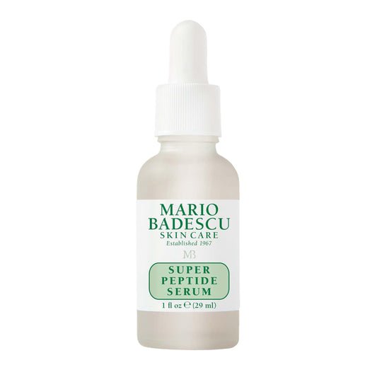 Mario Badescu bottle front showing serum and clear packaging, highlights compact size