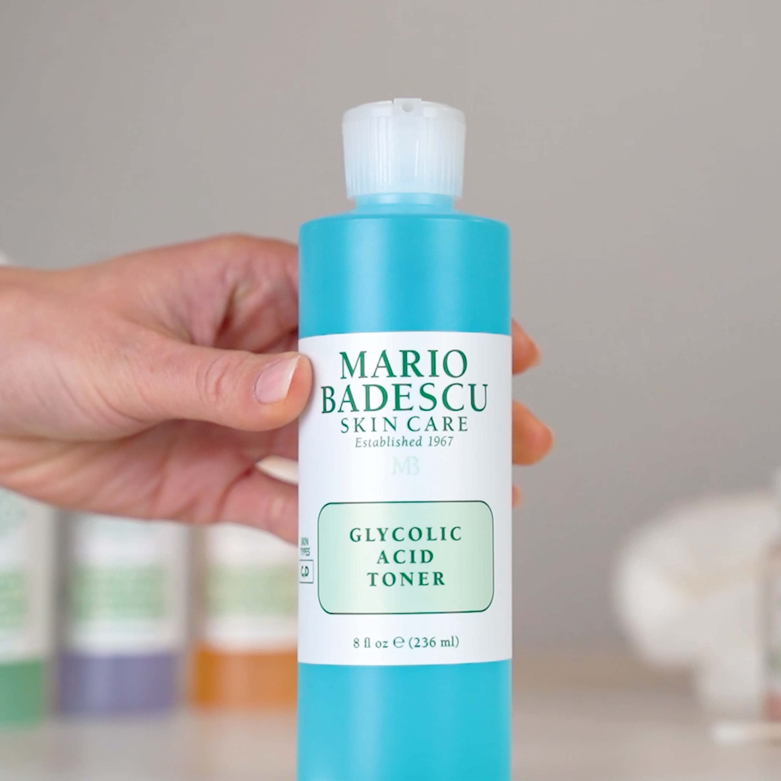 Mario Badescu toner in bathroom routine scene illustrating daily use benefit
