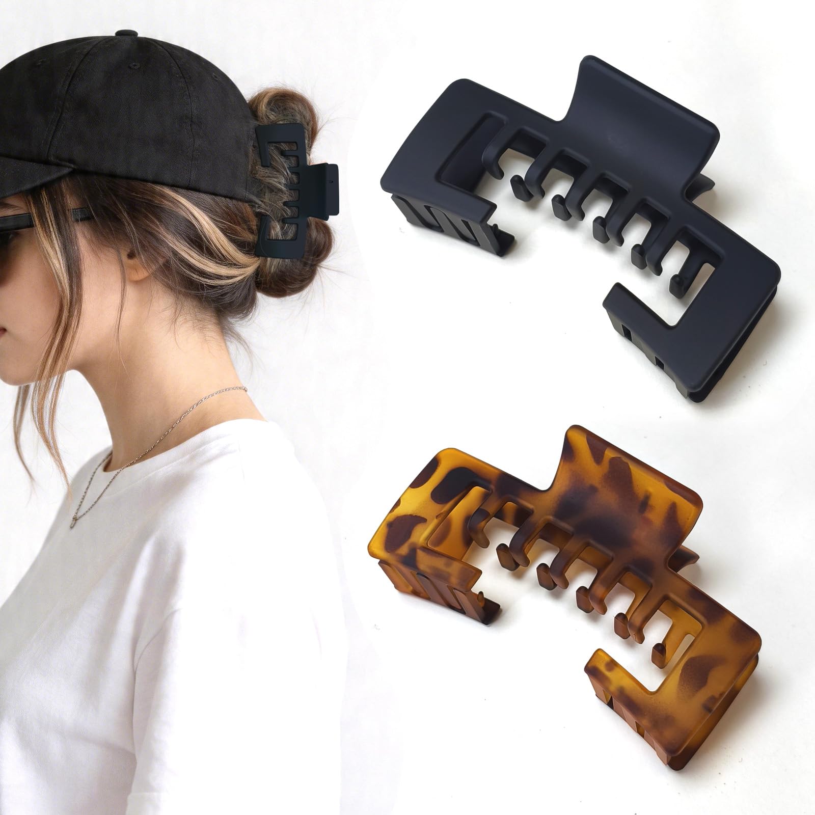 Markuii front packaging showing two hat friendly claw clips for gifting