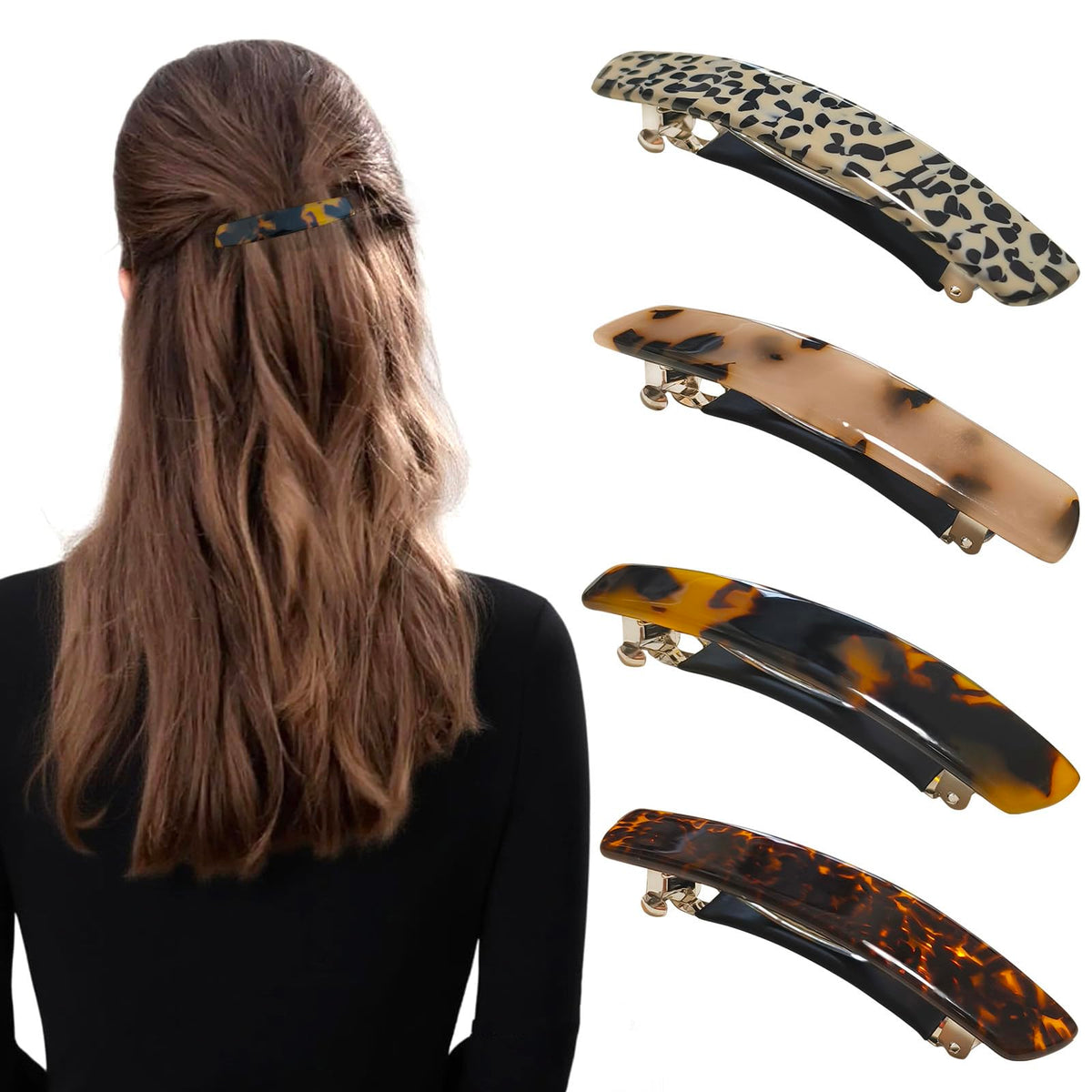 Markuii front view pack of four barrettes showing polished finish and compact size, adds tidy style