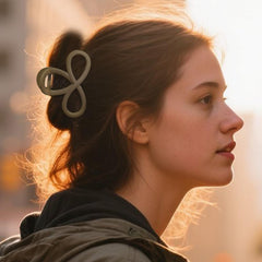 Markuii clip holding half-up hairstyle demonstrating comfortable all-day hold