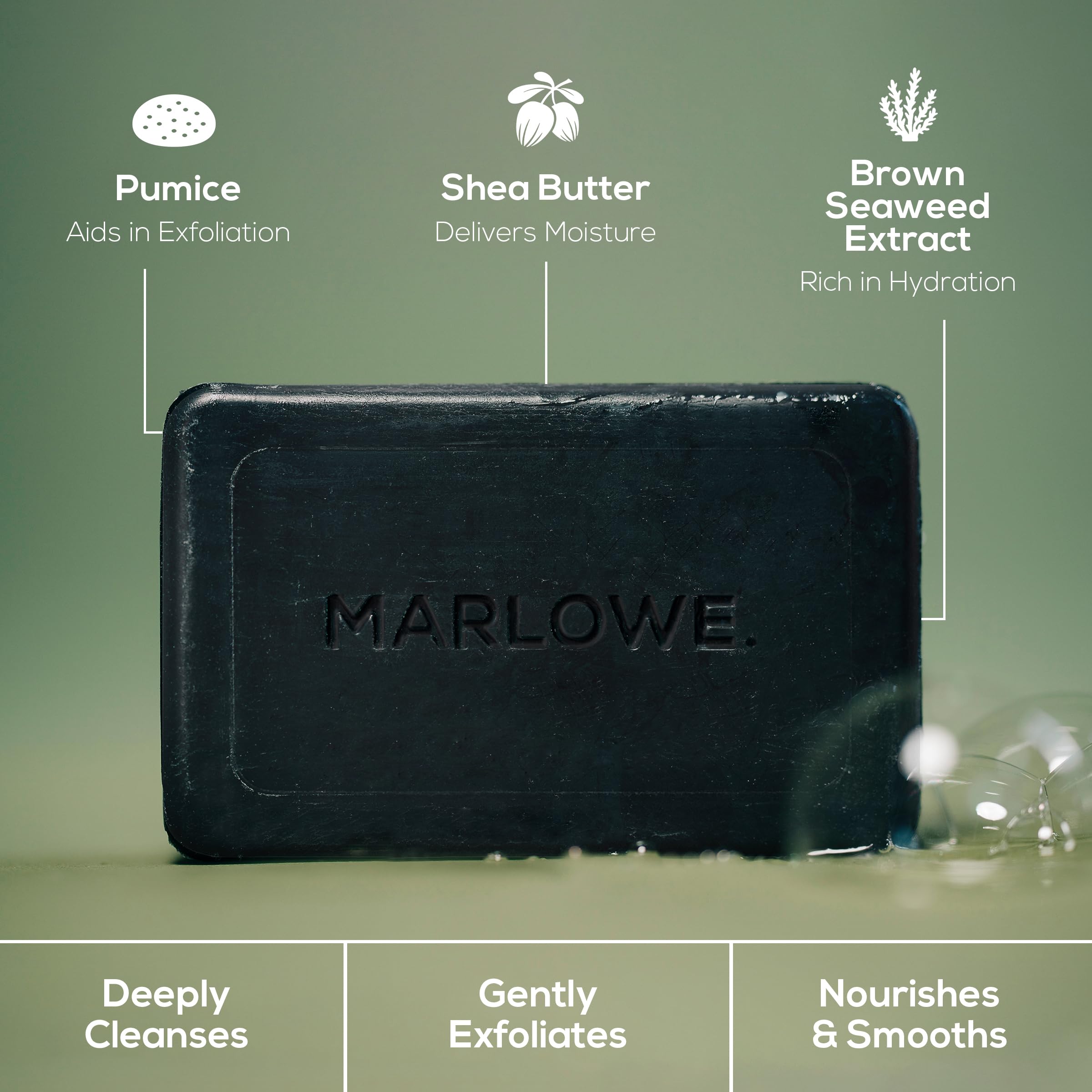 MARLOWE. label close-up highlighting ingredients and recycled wrapper