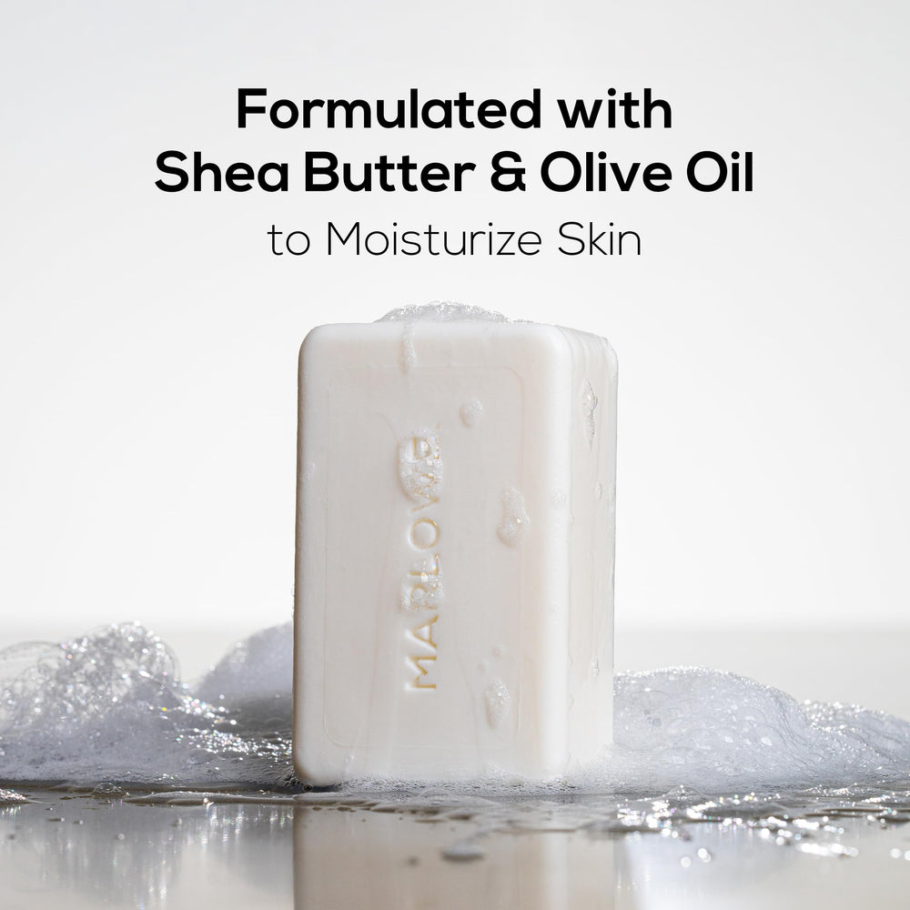 MARLOWE. lather in hand demonstrating creamy hydration benefit