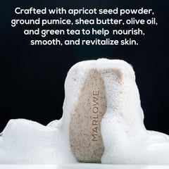 MARLOWE. Oud Wood bar producing rich lather, illustrating deep cleansing while moisturizing