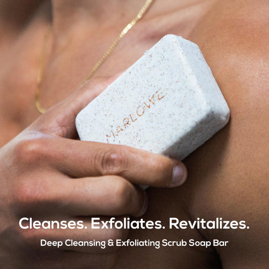 MARLOWE. close-up of bar texture revealing exfoliating grit for smoother skin