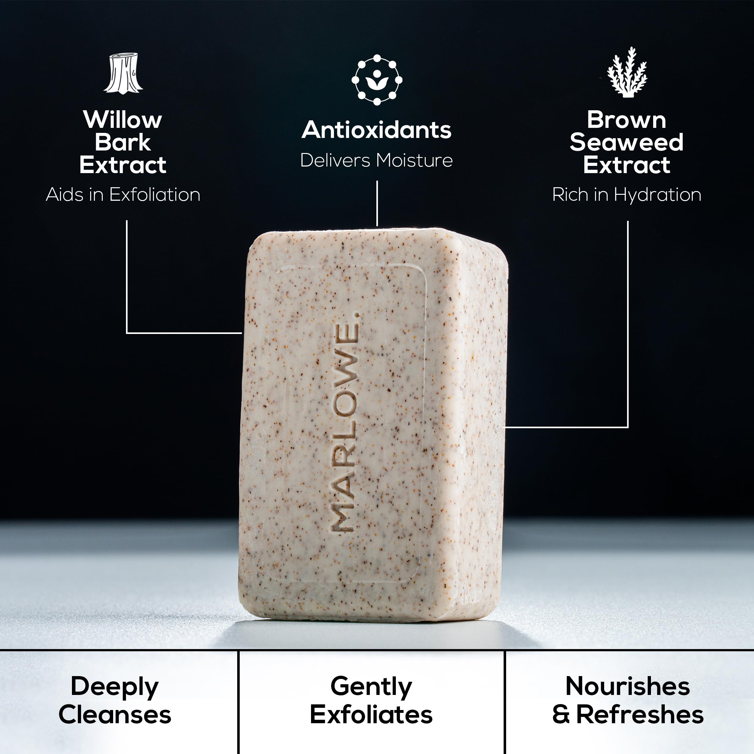 MARLOWE. scrub bar in use on wet skin showing smoothing benefit