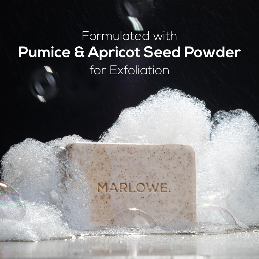 MARLOWE. lathered soap bar displaying rich foam and cleansing benefit