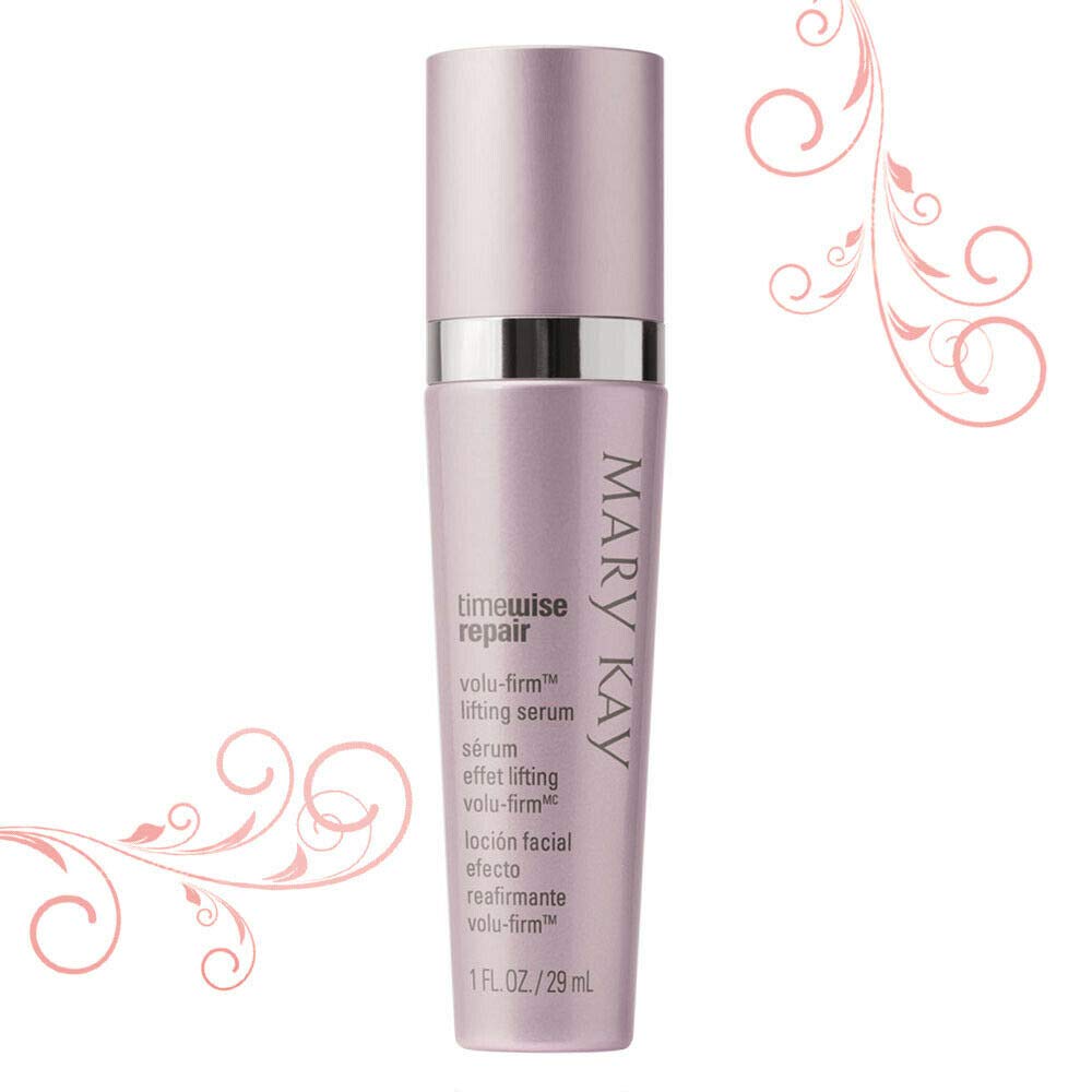 Mary Kay Volu-Firm lifting serum front bottle shows packaging and firming benefits