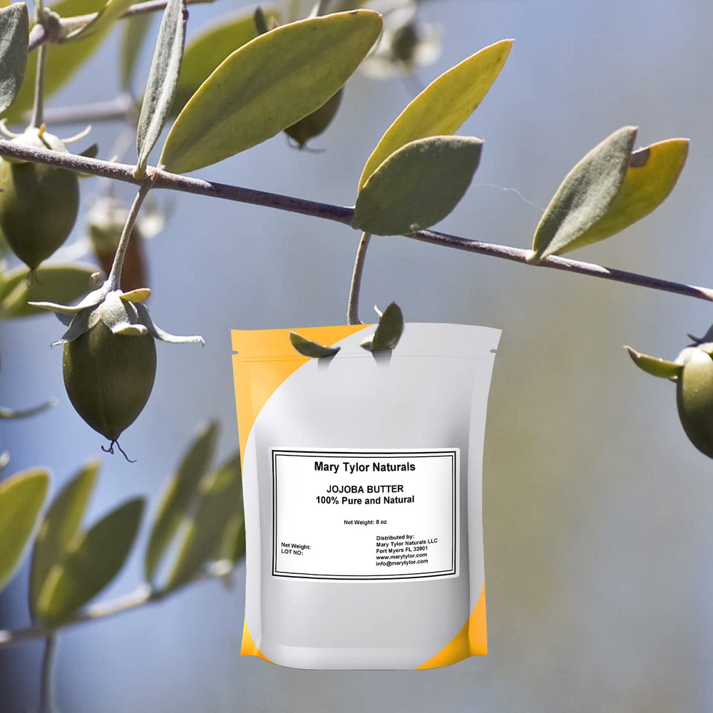Mary Tylor Naturals jojoba butter texture close-up highlighting creamy raw butter nourishment