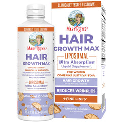 MaryRuth's bottle front view showing hair support benefits and flavor