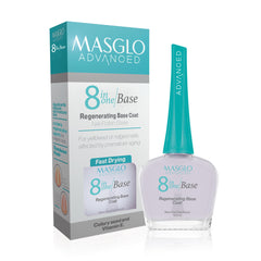 MASGLO front packaging showing clear 8-in-1 base for glossy nails and protection