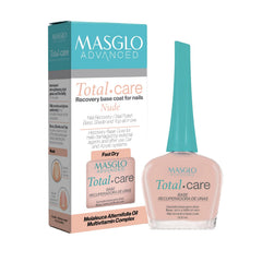 MASGLO front packaging showing the Advanced Total Care bottle and benefits