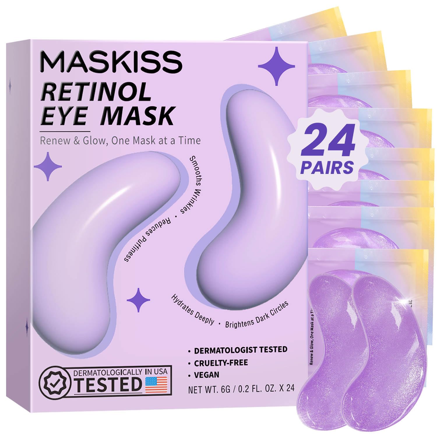 Maskiss packaging front view showing 24 pairs, ideal for travel