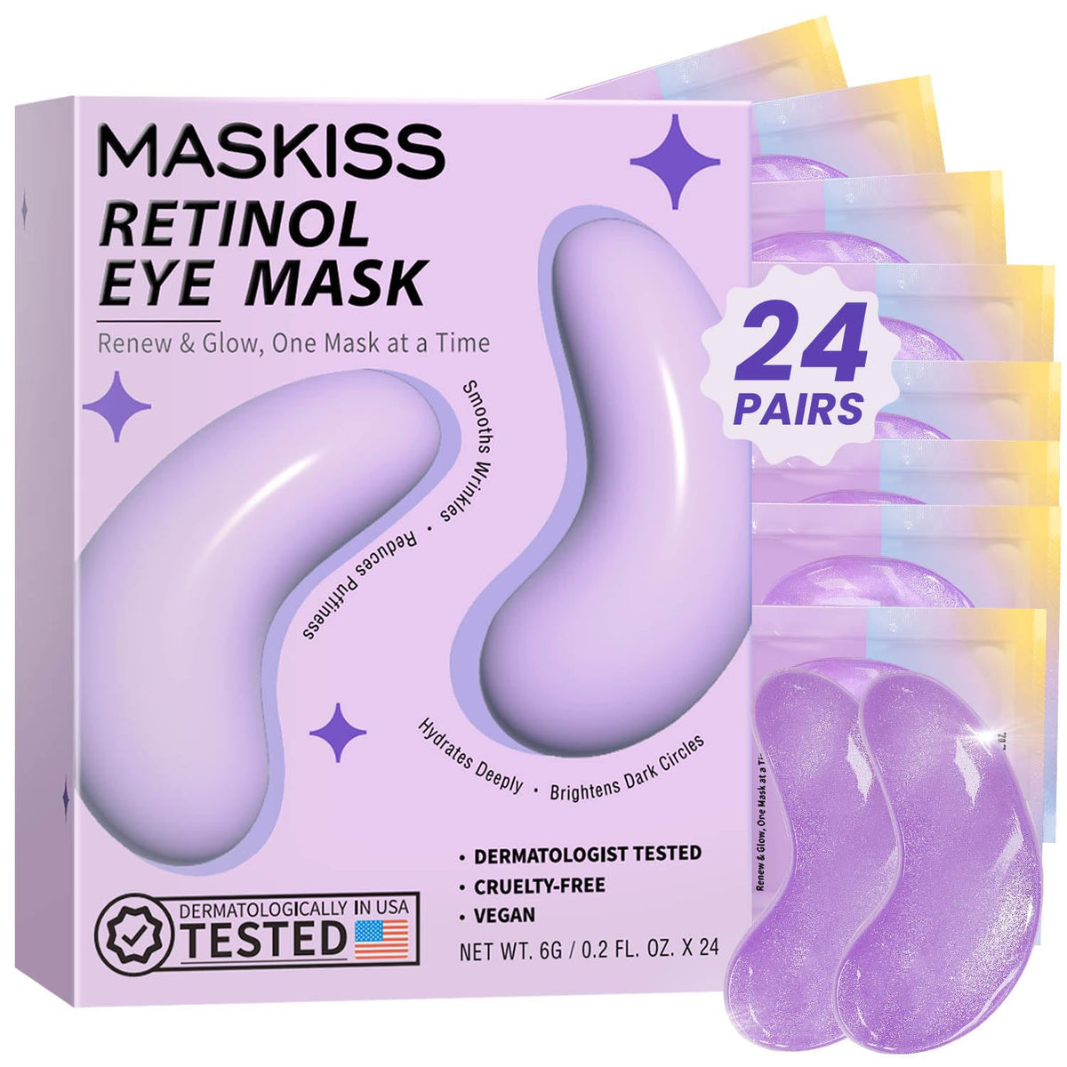 Maskiss packaging front view showing 24 pairs, ideal for travel