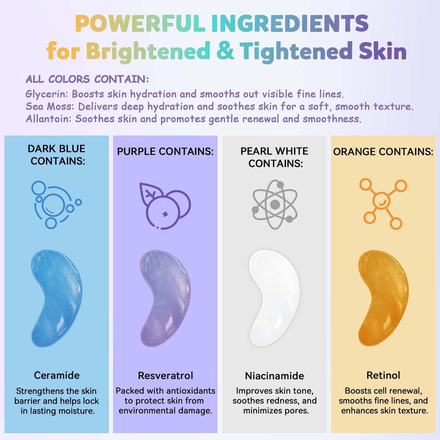 Maskiss ingredient labels close-up, highlights targeted active clarity benefit