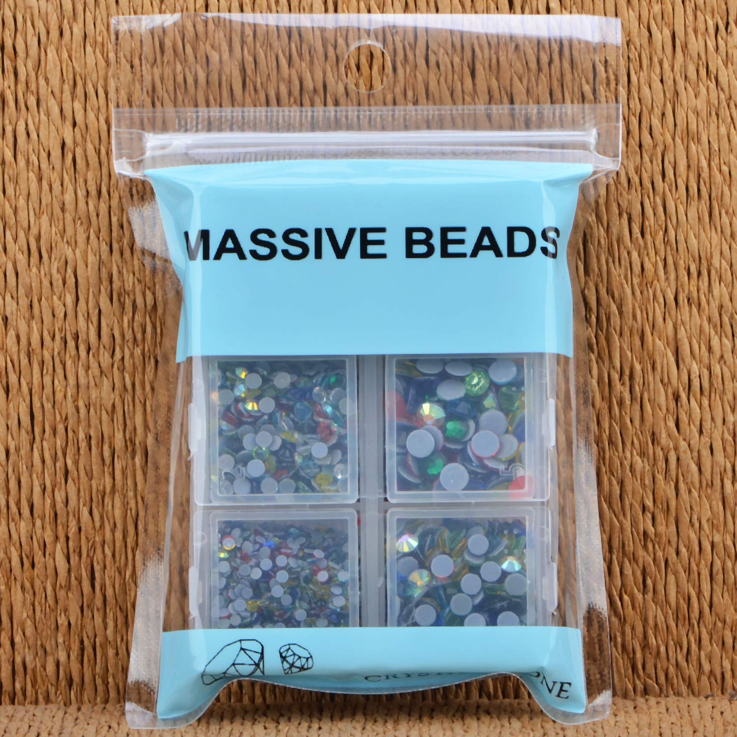 MASSIVE BEADS size comparison scatter showing six sizes for layered designs
