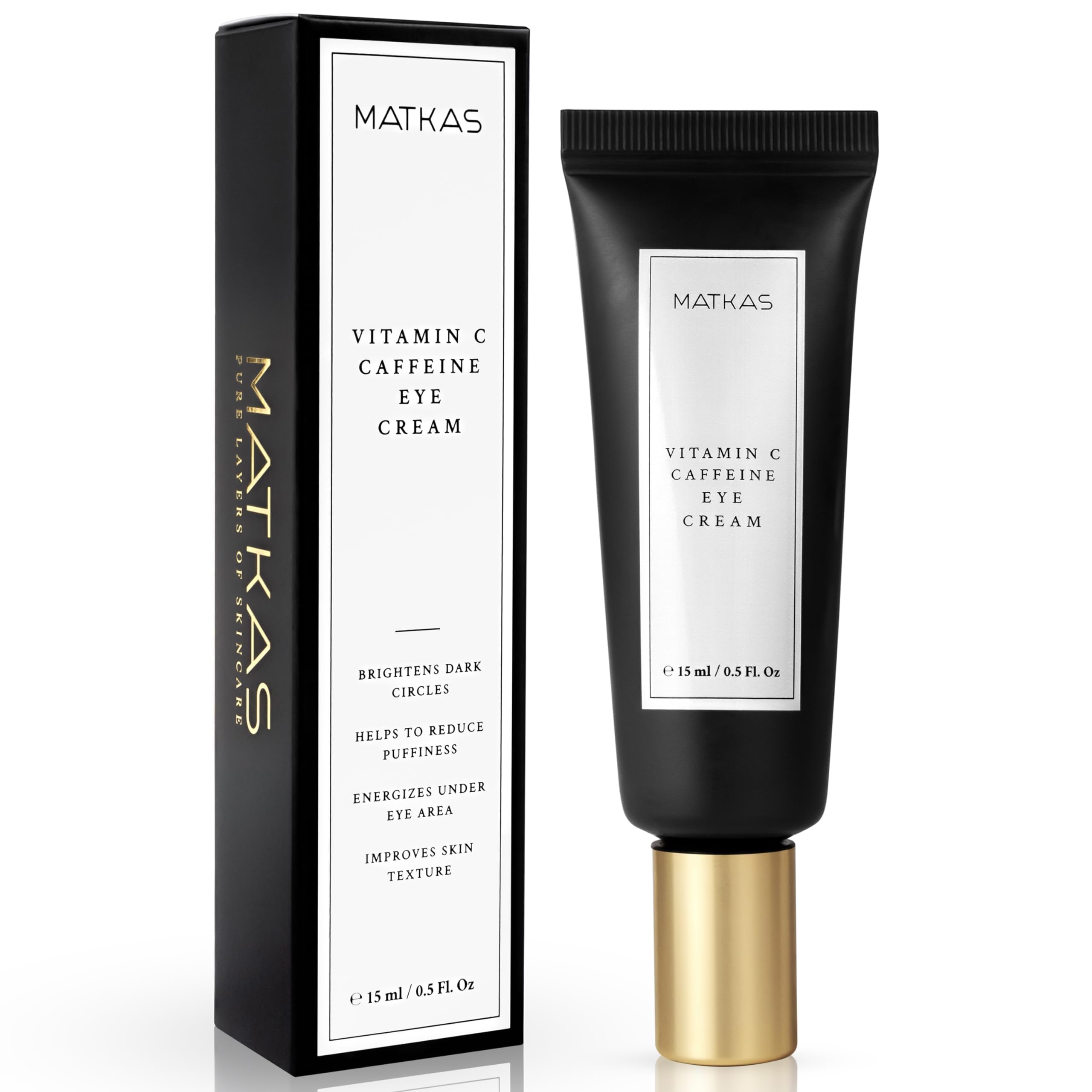 MATKAS front jar view showing compact eye cream packaging and brightening promise