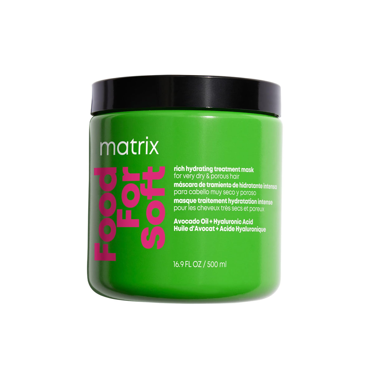 MATRIX front packaging of the Food For Soft hydrating mask showing product and benefits