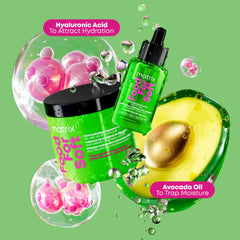 MATRIX hyaluronic acid graphic highlighting moisture retention and hydration boost