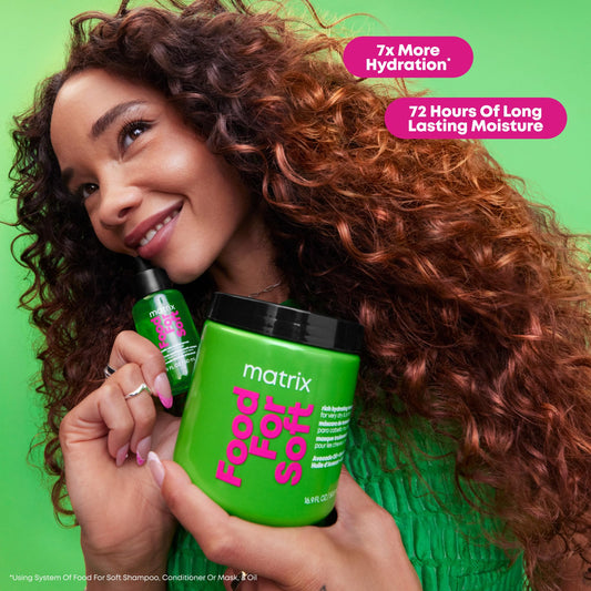 MATRIX creamy texture of the Food For Soft mask revealed in an open jar for easy application