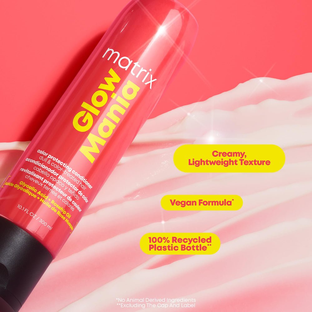 Matrix before-and-after hair showing enhanced shine and vibrant color