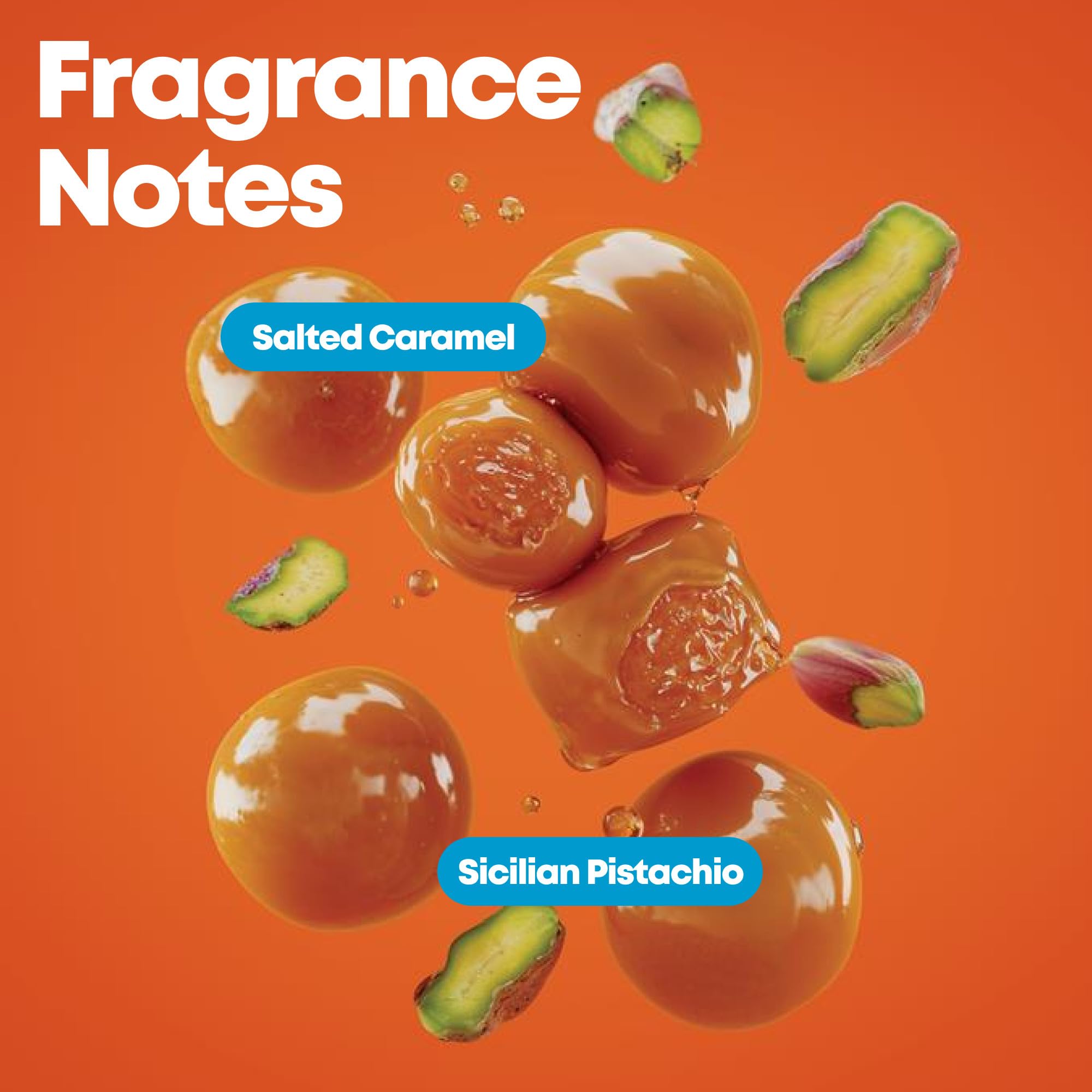 Matrix fragrance notes salted caramel and Sicilian pistachio displayed for sensory appeal
