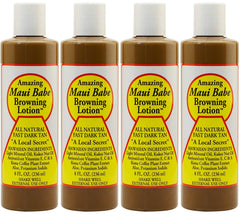 Maui Babe front packaging showing four 8 oz bottles and clear labeling, easy storage benefit