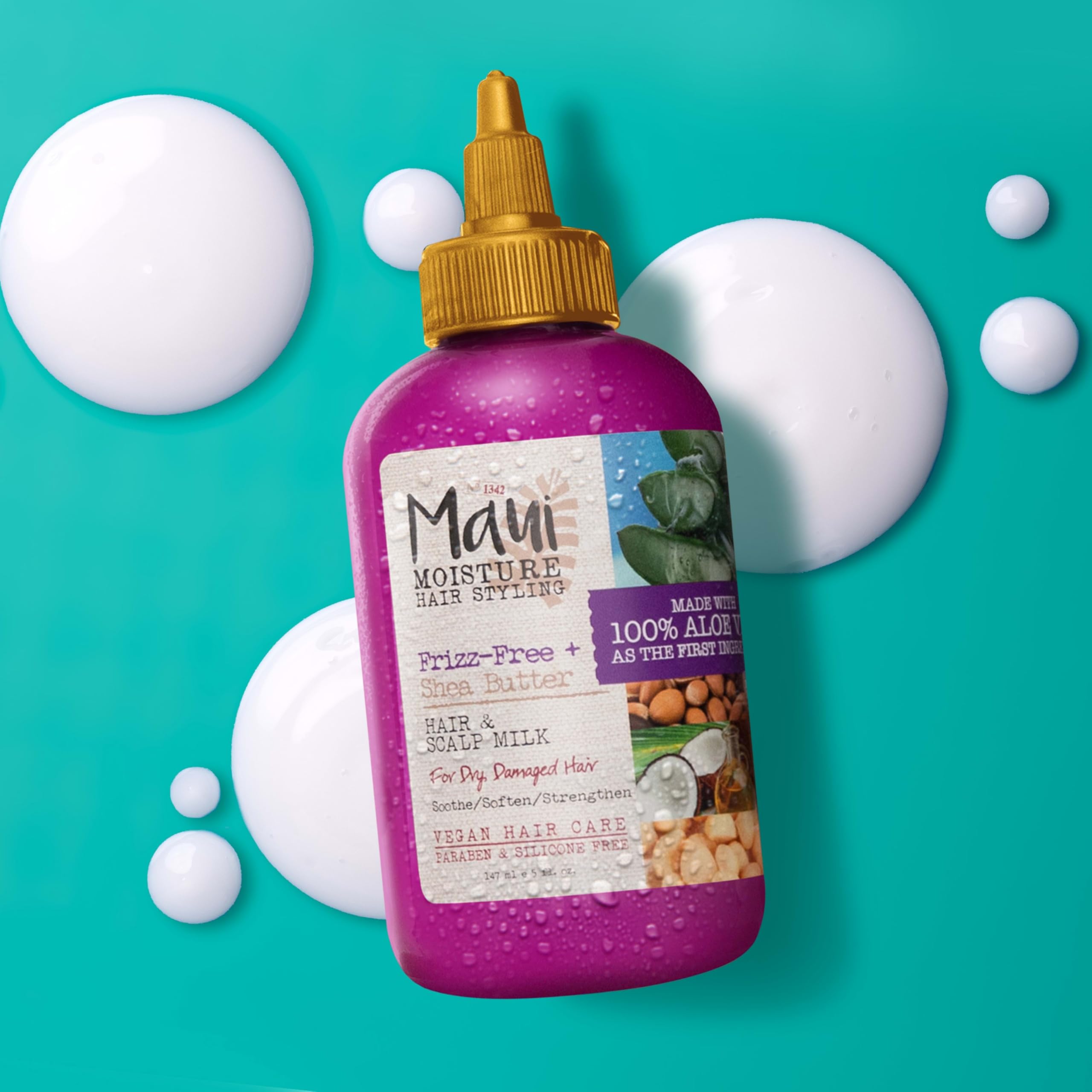 Maui Moisture applied to scalp with nozzle, soothes and hydrates benefit
