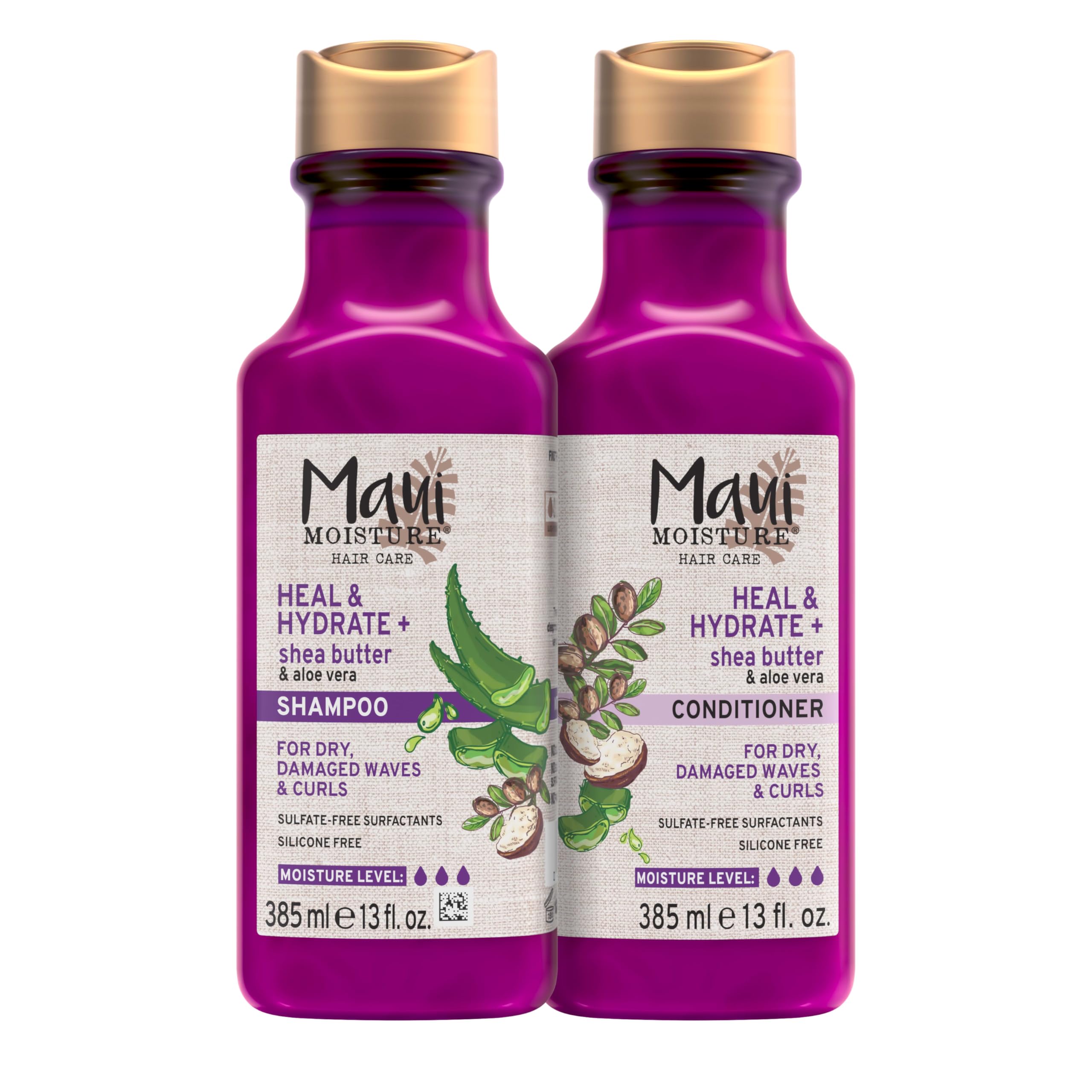 Maui Moisture front packaging showing both bottles and benefits