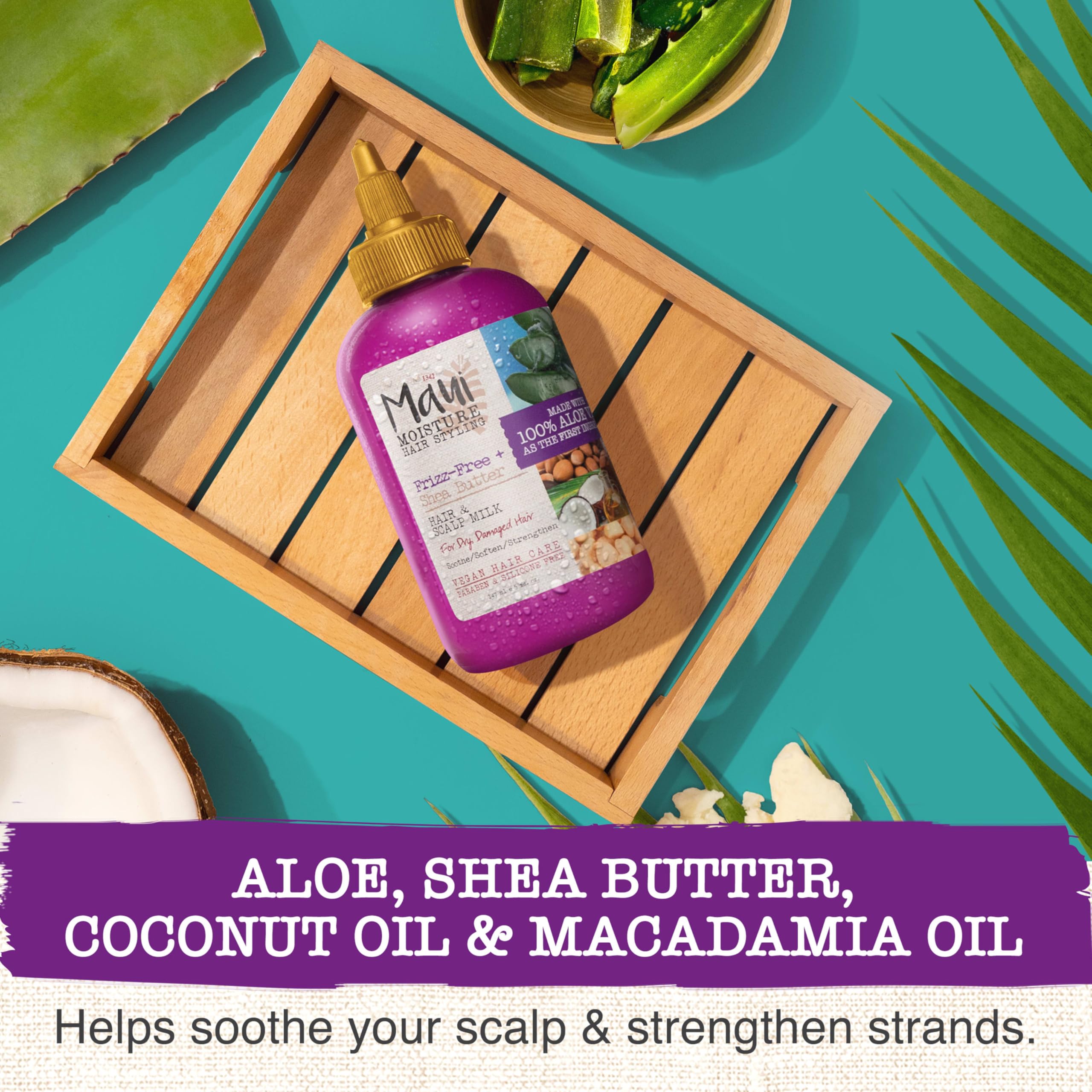 Maui Moisture shea butter and coconut oil ingredients, nourishing benefit