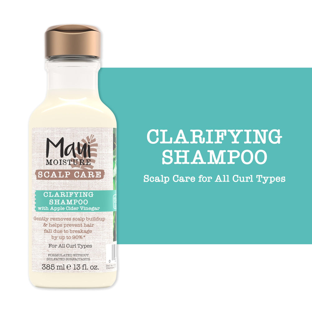 Maui Moisture shampoo on bathroom shelf conveying refreshing routine benefit