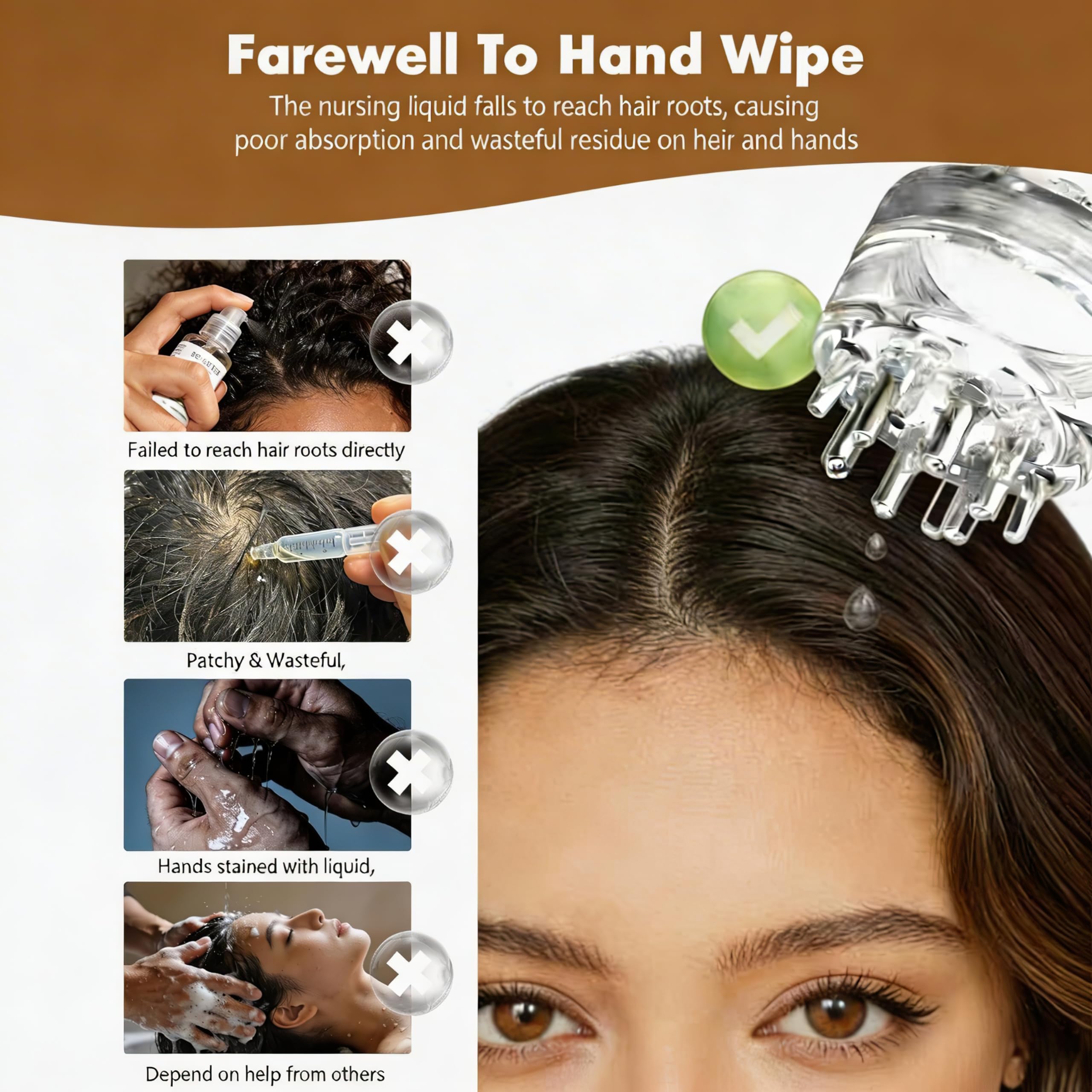 Mavsigak applicator in use on scalp demonstrating targeted placement and less waste benefit