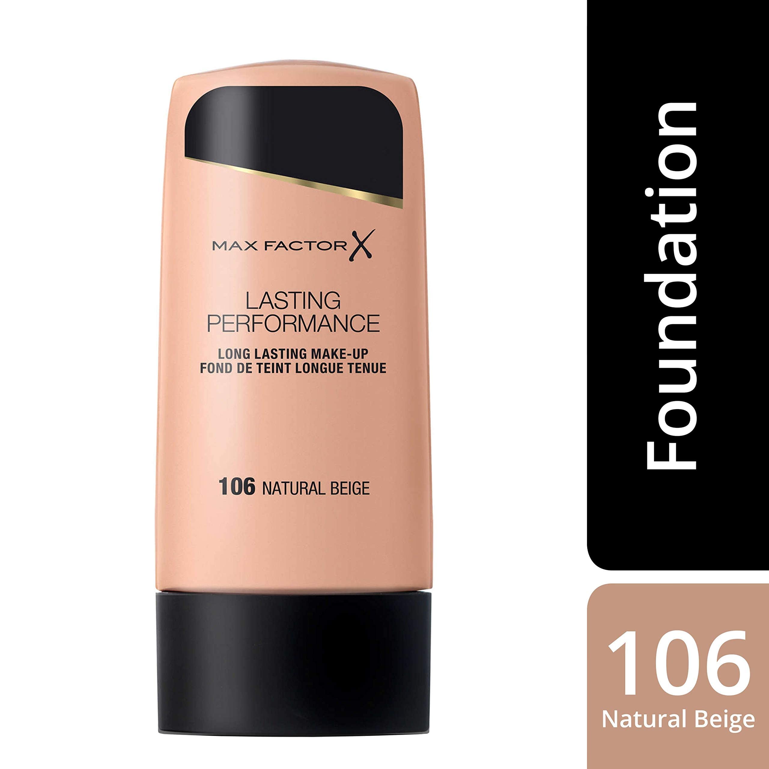 Max Factor bottle label close-up showing product name and shade for clear branding