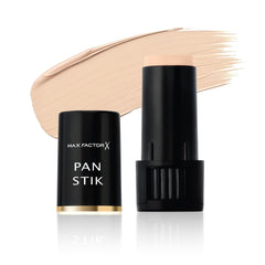 Max Factor Pan Stik front view showing product and shade, easy high coverage