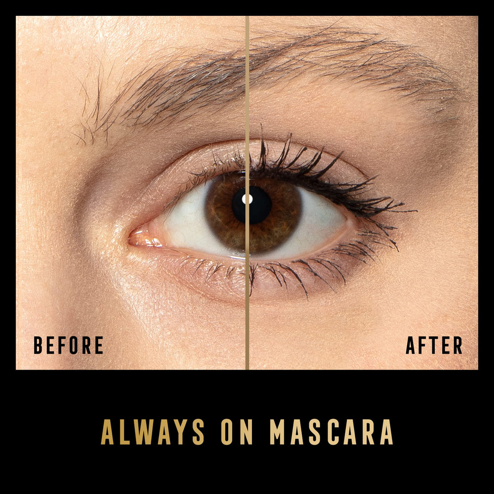 Max Factor black mascara swatch on wrist demonstrating rich pigment payoff