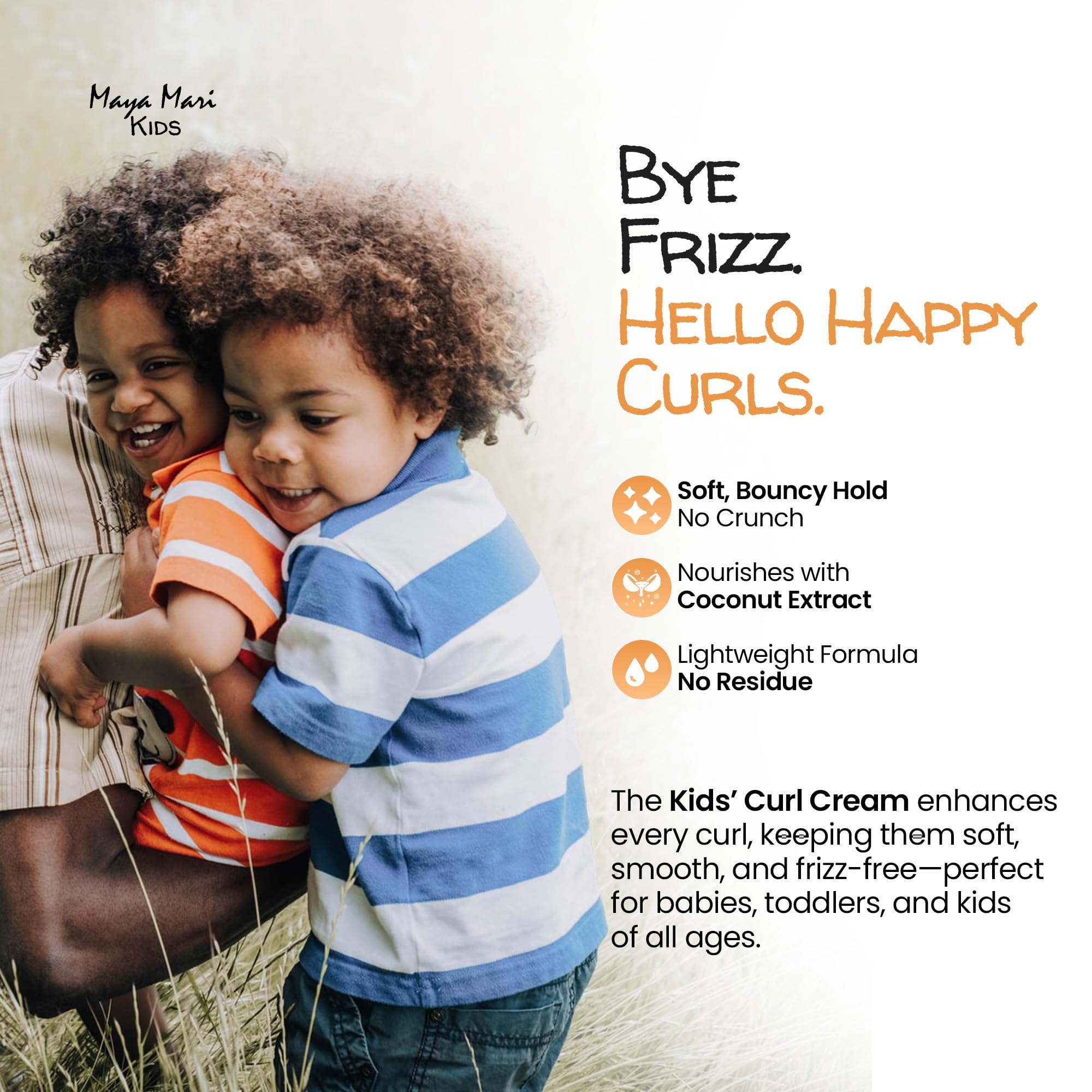 MAYA MARI child using curl cream with defined soft curls and frizz control benefit