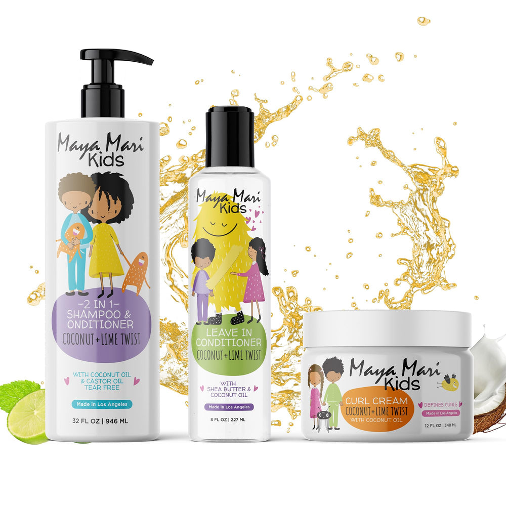 MAYA MARI front packaging showing complete kids curly hair gift set benefits